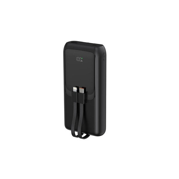 20 W Snelladende powerbank met geïntegreerde kabels, 20000 mAh, zwart