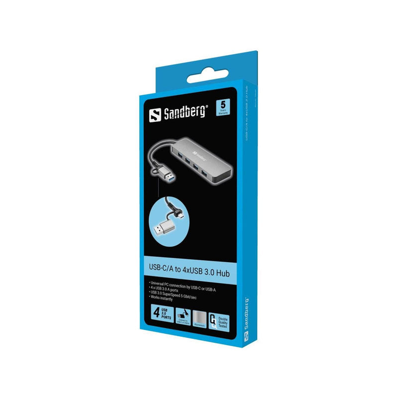 Sandberg 4-Port USB Hub USB hub - 4 - USB 3.0 - Silver