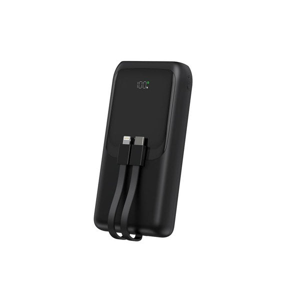 20 W Snelladende powerbank met geïntegreerde kabels, 20000 mAh, zwart