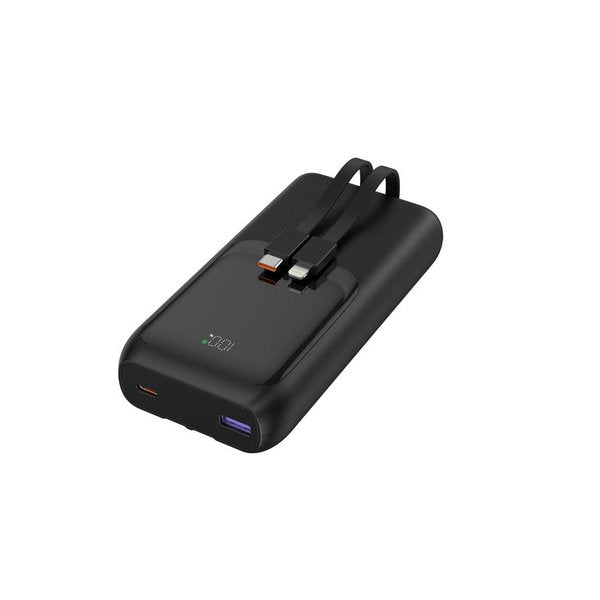 20 W Snelladende powerbank met geïntegreerde kabels, 20000 mAh, zwart