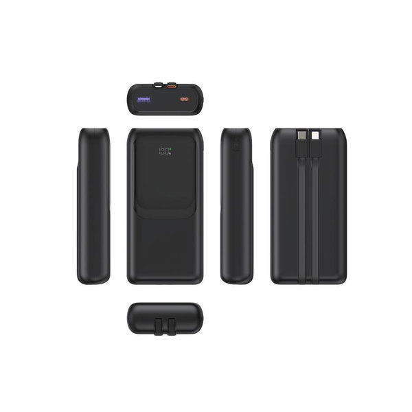 20 W Snelladende powerbank met geïntegreerde kabels, 20000 mAh, zwart