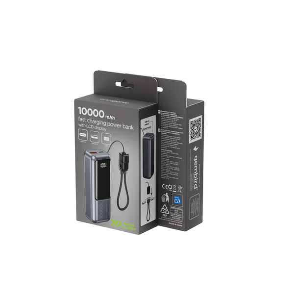 20 W compacte snelladende powerbank met LCD-display, 10.000 mAh