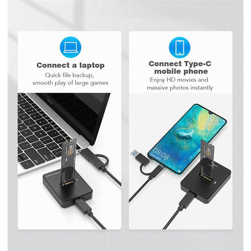 Desktop USB Type-C M.2 SATA & NVME SSD-dockingstation, zwart